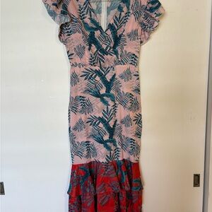 Tropical Leaf Print Midi Dress